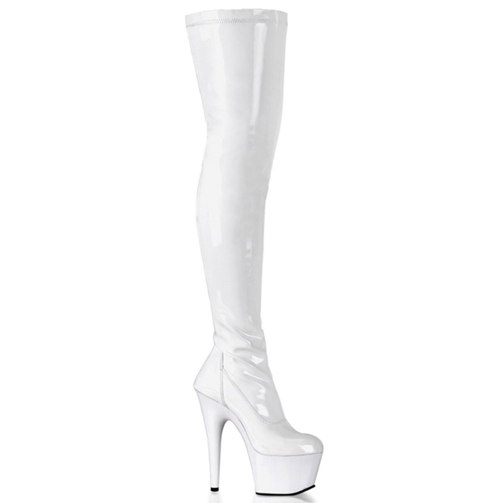 Pleaser Adore 3000 Patent White Platform Boots